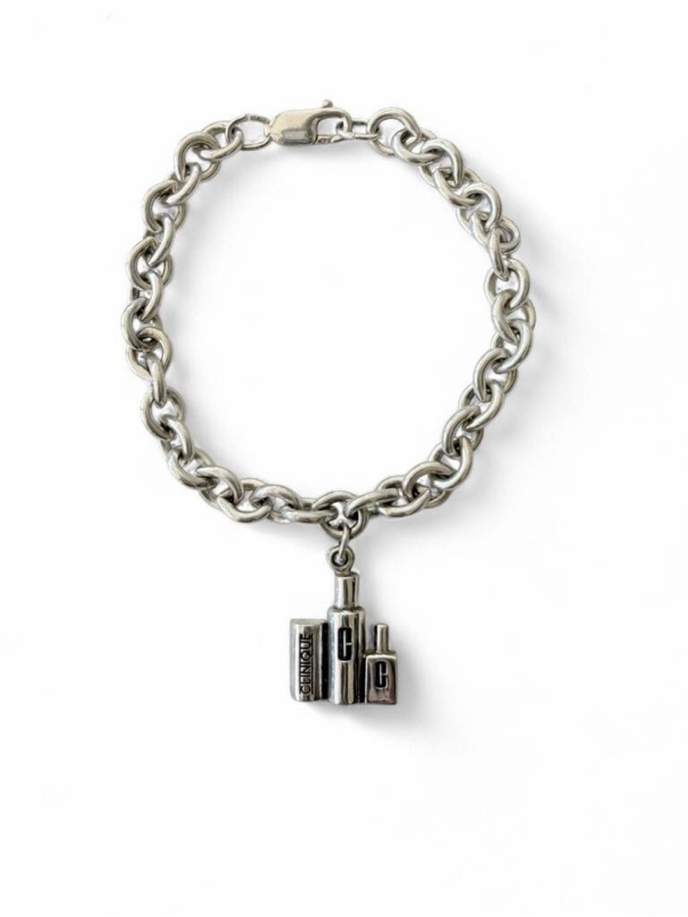 Clinique 925 Sterling Silver Charm on Rolo Link Bracelet